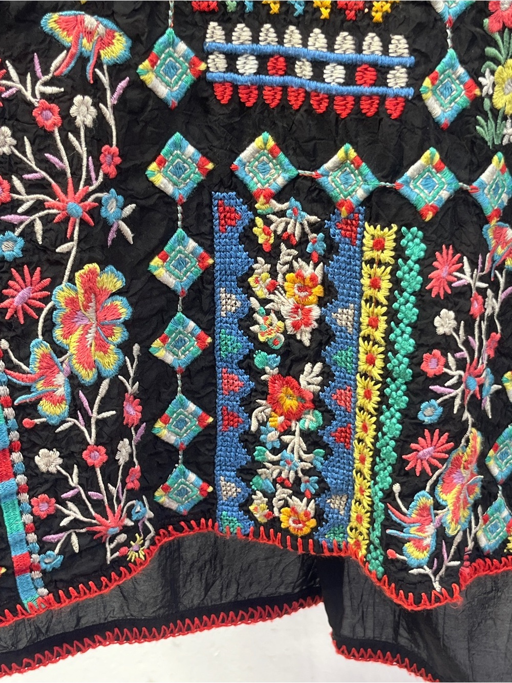 Johnny Was Black Multicolor Embroidered Boho Tunic - Picture 6 of 16
